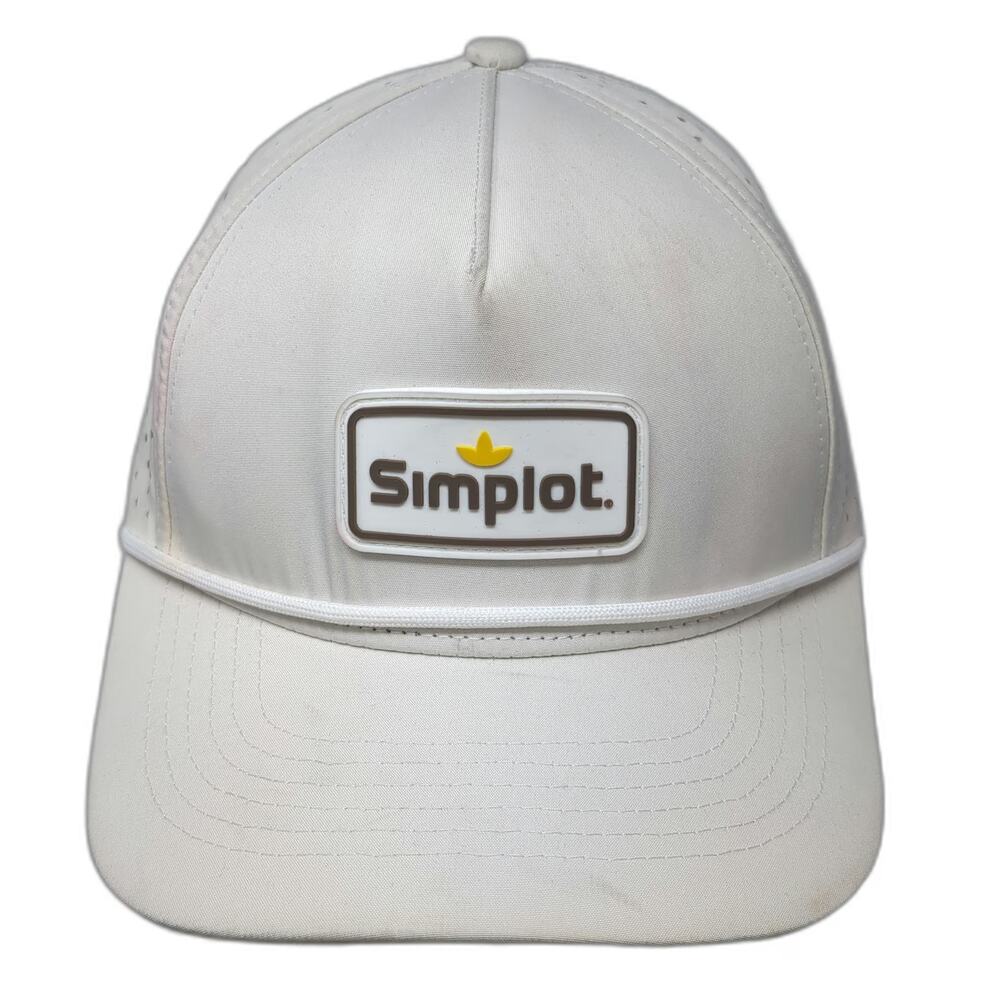 Namebrand Trucker Hat White One Size Simplot Logo Rope Brim Perforated Snapback